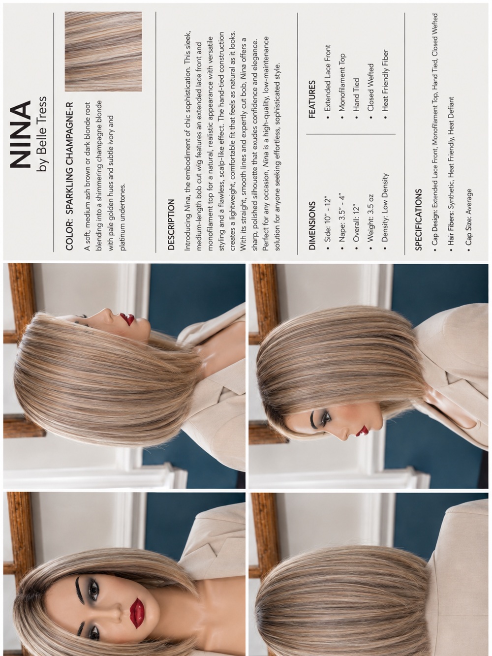 Nina by Belle Tress in Sparkling Champagne-r. Part of the Luxe SE Collection